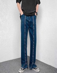 Men039S Jeans 2022 Cool Design Front Zipper Blue Baggy Men Flare Jeans broek Y2K kleding Koreaans Casual Hip Hop denim broek P6750974