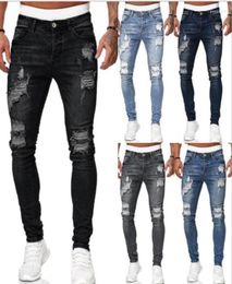 Men039s jeans adisputent sweatpants sexy buraco calças casuais verão outono masculino rasgado calças magras magro motociclista outwears1054028