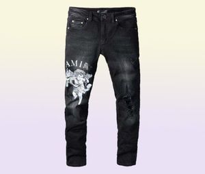 Men039s Jeans Amri gescheurde broek mode hiphop kledingversie herfst winter high street trendy cupido gedrukte letters groot S1847858