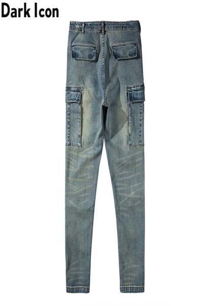 Men039s Jeans Foncé Lavage Vintage Skinny Hommes Poches Latérales High Street Spandex Denim Pants1122465