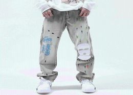Men039S Jeans Eukaaru geborduurde mannen streetwear oversized hiphop mode losse broek casual rechte denim vriend4497513