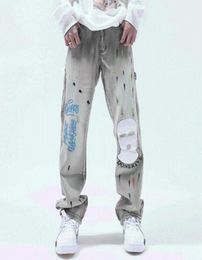 Men039S Jeans Eukaaru geborduurde mannen streetwear oversized hiphop mode losse broek casual rechte denim vriend3245020