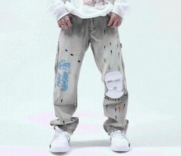 Men039S Jeans Eukaaru geborduurde mannen streetwear oversized hiphop mode losse broek casual rechte denim vriend3406691