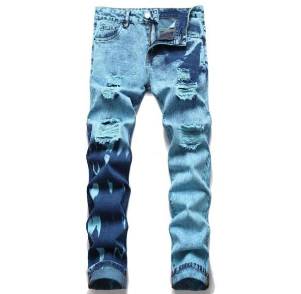 Men039s Jeans Factory High Street Fuerte Elástico Rodilla desgastada Pantalones de mezclilla rasgados Flaco Apilado Moda Casual7609624