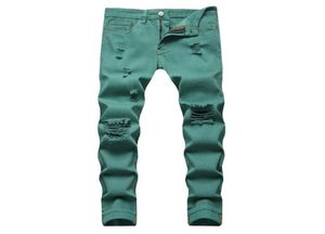 Men039s Jeans Couleur néon fantaisie Y2K Denim Streetwear Slim Pantalons droits trous Pantalons Ripped Green Yellow Pink7833151