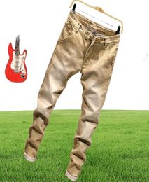 Men039s Jeans Moda Pantalones de mezclilla Sólido Slim Fit Hombres Diseño Lavado Retro Largo Estiramiento Flaco 6 Color Caqui Negro Azul Oscuro 16743002