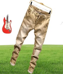 Men039s Jeans Mode Denim Pantalon Solide Slim Fit Hommes Design Lavé Rétro Long Stretch Skinny 6 Couleur Kaki Noir Bleu Foncé13837817