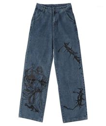Men039S Jeans Lacible Men Hip Denim Pants Streetwear Thorns Print Harajuku Loose Joggers broek Baggy3566205
