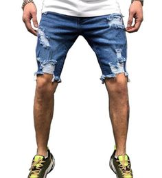 Men039S Jeans Men Mode Blue Denim Ripte shorts voor Outdoor Street Wear Hip Hop Brocken Short Pant3715953