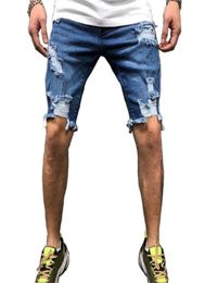 Men039S Jeans Men Mode Blue Denim Roipt Shorts voor Outdoor Street Wear Hip Hop Brocken Short Pant8045890
