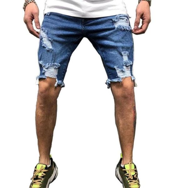 Men039s Jeans Men Fashion Blue Denim Rasta pantalones cortos para la calle al aire libre Hip Hop Brocken Short Pant3715953