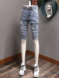Men039S Jeans Men Parrot broderie Ripped Denim Shorts Summer Streetwear Mens Mens Light Blue Slim Fit Short Jeansmen039S9985234