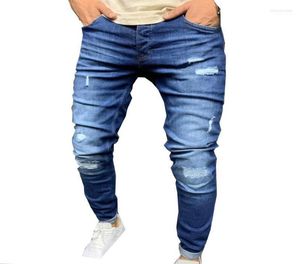 Men039s Jeans Men039s Hommes Déchiré Skinny Bleu Slim Fit Trou Crayon Mi Denim Ourlet Effiloché Casual Stretch Serré Pantalon5375284