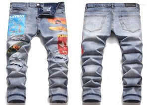 Men039s Jeans hommes décontracté coupe régulière droit déchiré Stretch pantalon Long pantalon Fashion7841014