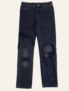 Men039S Jeans Raf Twocolor Twolayer Stitching Deconstruction Destruction Washed Gedekte jeans losse rechte been High Street Pan9323141