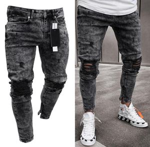 Men039s Jeans Slim Fit Stretch Denim Broek Zwart Gescheurde Voet Mond Rits Streetwear Heren Broek 2021 Herfst Winter Kleding7699111