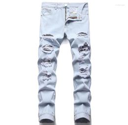 Men039s Jeans Streetwear Fashion Light Blue Ripped Men Skinny Slim Fit Hip Hop Denim pantalon Straight Casual Nostalgic Pantals P7688032