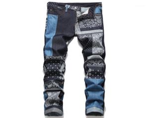 Men039s Jeans Streetwear Harajuku Hip Hop Denim Pantalon Patchwork Fashion Blue Slim Pantums pour MALA4285177