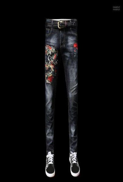 Men039s Jeans Pantalones Hermosa Chica Slim Fit Bordado Dibujo Pintado Pantalones Elásticos High Street Luxury Men2703819