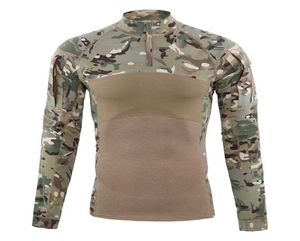 Men039s manches longues armée camouflage séchage rapide t-shirts tactique combat sport t-shirt extérieur protection UV 14 zip pull 7175400