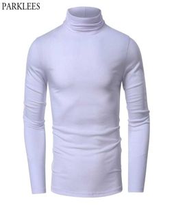 Men039s col montant blanc t-shirt coupe ajustée à manches longues mode t-shirt hommes coton décontracté col roulé t-shirt mâle t-shirt Homme 8381305
