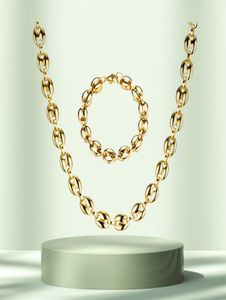 Men039s colliers grains de café chaîne Bracelets ensemble en acier inoxydable 11 CM or argent chaînes à maillons Hiphop Jewelry300l2882157