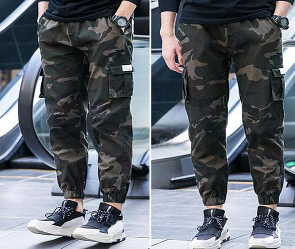 Men039s Pantalones Camo Hombres Thin MultiPocket Tobillo Lazo Cintura Elástica Pantalones Cargo RectosMen039s3638291