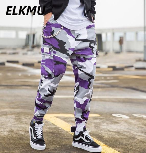 Men039s pantalones elkmu camuflage de cargo hombres joggers lápiz de calle pantalón hip hop camo táctico pantalones de hierro púrpura cha4080168