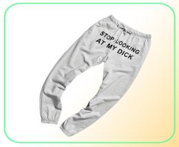 Men039s Pantalons de mode lettre imprimée arrêter de regarder mon pantalon de survêtement de bite avec des poches noires gris hauteur swisch