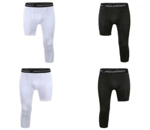 Men039s pantalons hommes une jambe Compression 34 Capri collants athlétique basket-ball couche de Base9383326