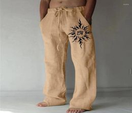 Men039s pantalon Men039s hommes gommage avec poches mode décontracté imprimé lin poche à lacets grande taille PantsMen039s2841483