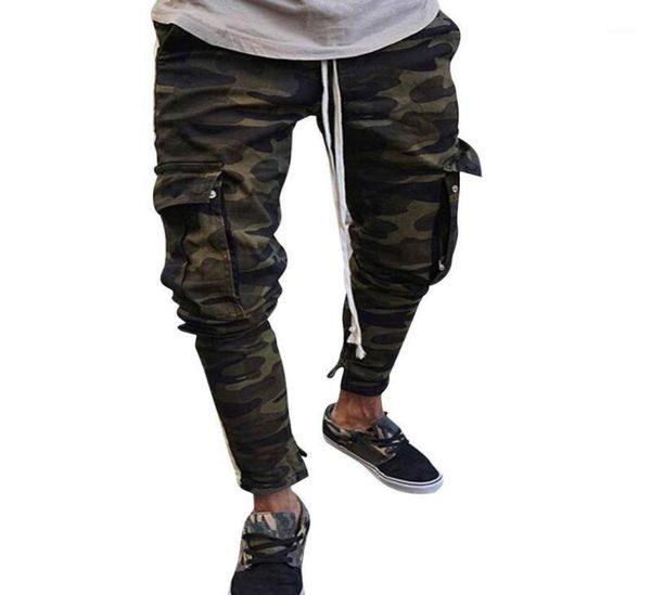 Men039s Pantalon Nice Male Streetwear Ribbon Fashion Camouflage coton Coton Multipocket Patchwork Elastic Mlim Feet Jeans6699686