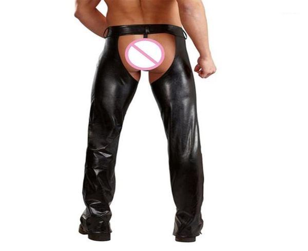 Men039s pantalon sexy pantalon pour hommes ouverts à l'entrejambe en cuir pu en latex lâche lâches Longs fitness clubwear gay wetlook jogger pantmen05750314