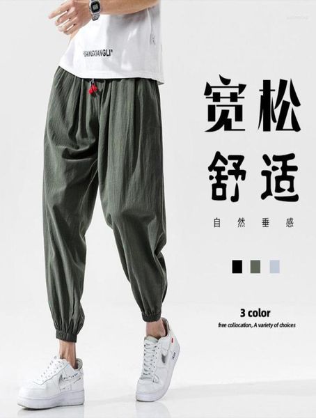 Pantalon mural sans ombre pour hommes, grande taille, à la mode, en coton et lin, ample, décontracté, 2022, 2085969