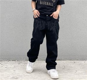 Men039s Pantalon Y2K Emo Fashion Black Streetwear Broidered Low Rise Baggy Jeans Balle