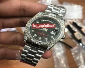 Men039S Promotionele polshorloge Black Face horloges zilveren roestvrijstalen kas cover Watch Four Corner Diamond Watch Automatic M8511585
