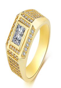 Men039S Ring Size 13 Iced Out Micro Valed 18K Geel goud gevulde klassieke knappe mannen Finger Band Wedding Engagement Sieraden GI1325932