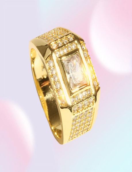 Men039s Ring Size 13 Iced Out Micro Paveed 18K Yellow Gold rempli classique beau Men Band Finger Band Mariage Bijoux GI3458072