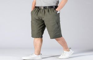 Men039s Shorts longs hommes Cargo poche sécurisée fermeture éclair Bermuda mâle longueur au genou taille élastique en vrac coton été hommes culottes 347640246