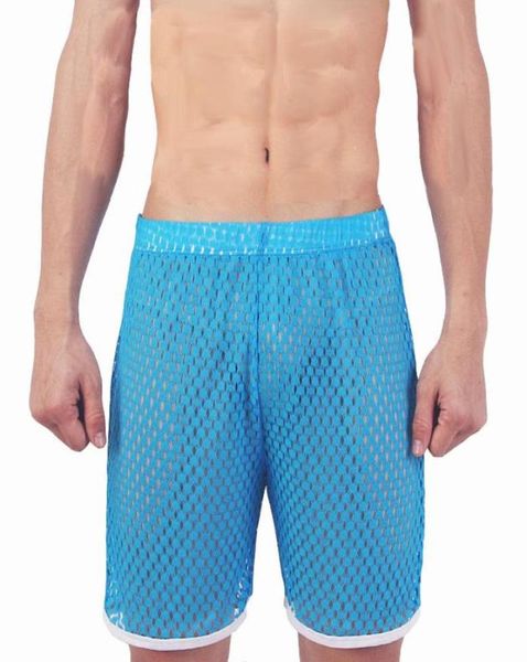 Men039s Shorts Mesh Men Sexy Beach Board See Through Fishnet Gay Male Stage Loose Hollow Out Azul Rojo Negro White6106877