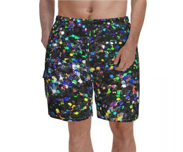 Men039 Shorts multicolores étincelants Black paillette imprimer plage masculin élastique