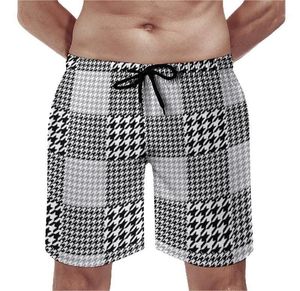 Men039S Shorts Plaid HoundStooth Board Zwart -witte print Strand Hoogwaardige Mannetjes Leuke zwembroek Big Size 3XL6229876