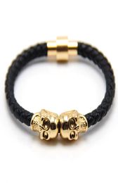 Men039S Skull Leather Lederen Bracelet Retro gevlochten lederen armband sterke magnetische buckle sieraden accessoires Friends1267237