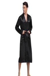 Men039s vêtements de sommeil Noirs Satin Rayon Robe Robe Couleur Couleur Kimono Bath Nightwear Lounge Casual Male Manngown Malle Home Wear5350874