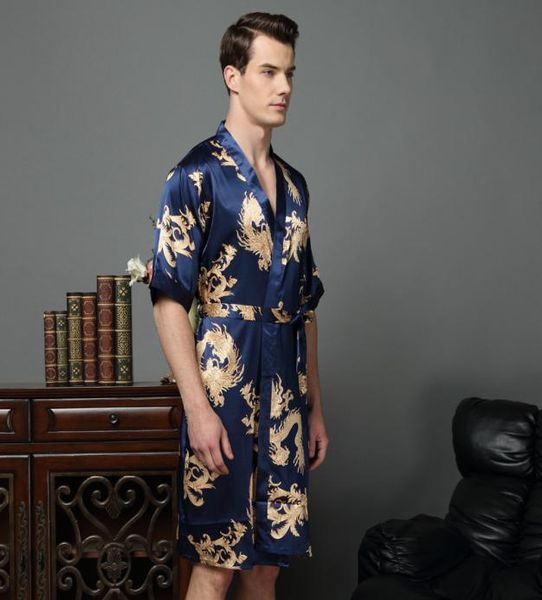 Men039S Sleepwear chino dragón de seda macho bata para hombres satén con kimono hombres 12838804090