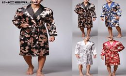Men039s vêtements de nuit pour hommes ethniques Robe manches longues Paintes de soie de soie kimono chinois Lucky Dragon Pyjamas Night Dreshing Robe Mas1523501