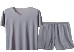 Men039S Sleepwear Ice Silk Men Solid Pyjama Set Short Sleeve Summer Huiskleding Plus Maat 3xl 4xl mannelijke Pijama Pyjamas Pak los 9483980