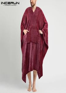 Men039S Sleepwear Incerun Mannen Slaap gewaden Huiskleding vaste kleur losse v nek vrije tijd ponchos soft 2021 gezellige heren mantel nachtjapon7116160
