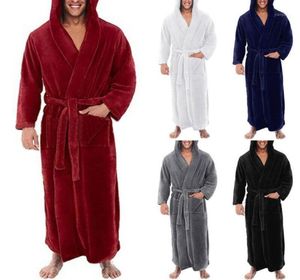 Men039s vêtements de nuit Men de luxe Long Bath Robe Robe Doucbe à capuche Lacet Up Up Bathrobe Warm7148810