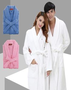 Men039s vêtements de sommeil Men de serviette peignoir épais coton long absorbant la demoiselle d'honneur Terry Fleece Bath Robe Kimono Robe de sauvetage solide 5664233